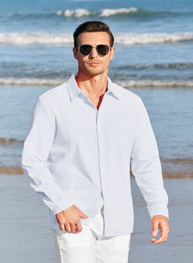 Runcati Mens Button Up Shirts Linen Beach Long Sleeve Casual Cotton Summer Lightweight Tops - Image 2
